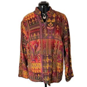 Coldwater Creek Tapestry Jacquard Zip Jacket Fleur de Lis Print